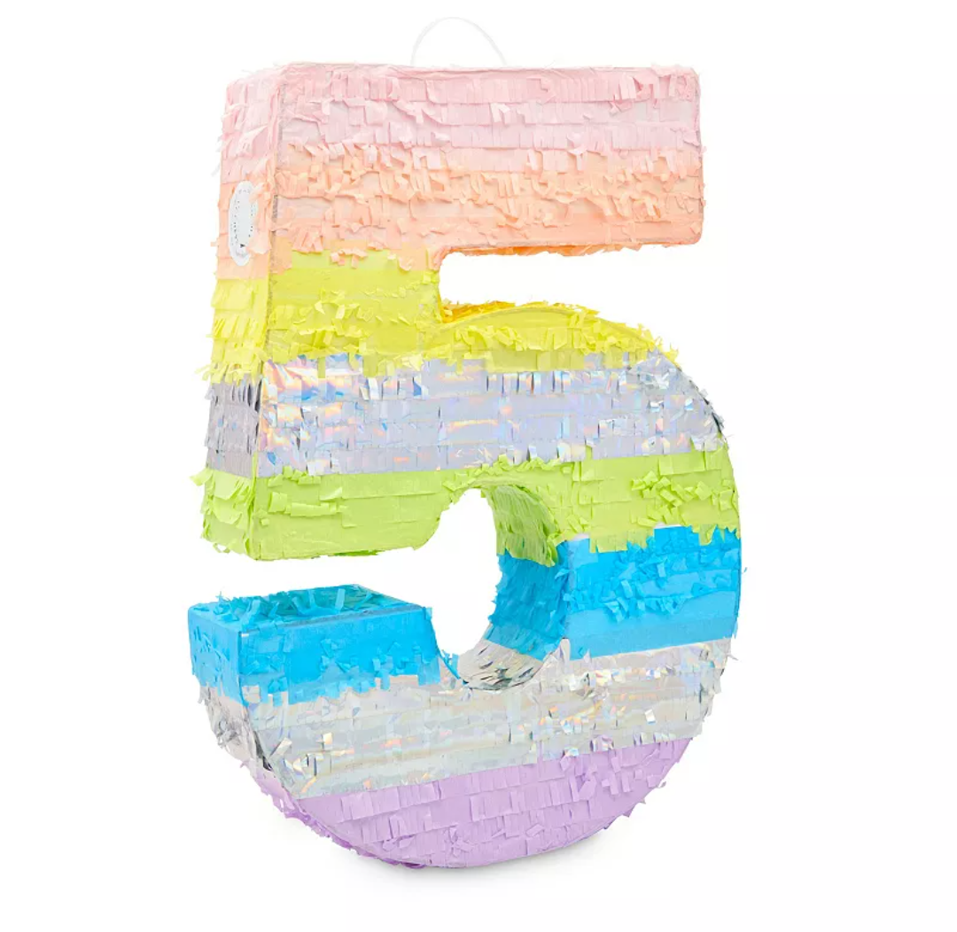 5 Pinata - Large Number 5 Pinata, Pastel Rainbow, 5th Birthday Decorations for Girls (14.7 x 4 x 21 inches)