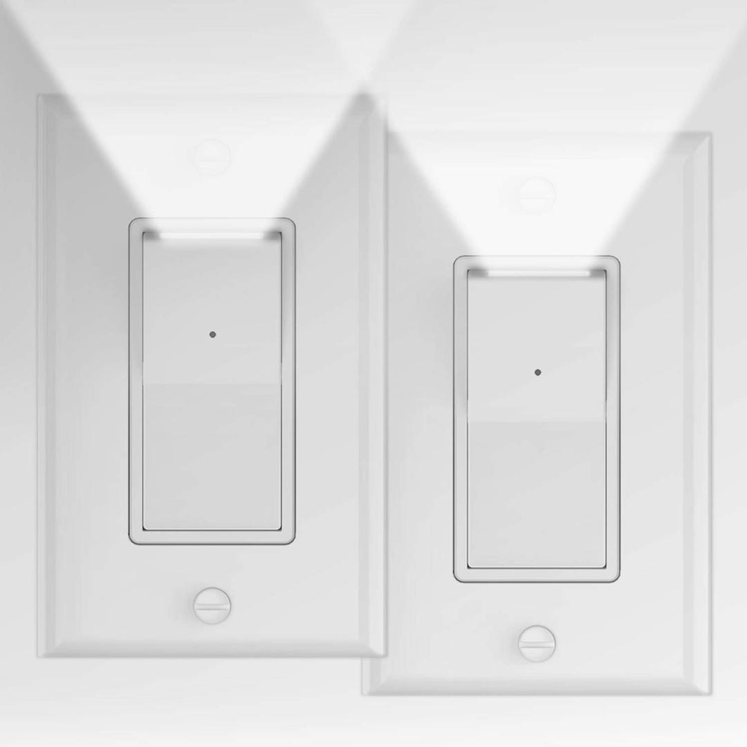 2 Pack Illuminated Light Switch,Paddle Rocker Wall Switch with LED Night Light, Automatic On/Off Sensor, Single Pole, 15Amp 120/277Volt, White
