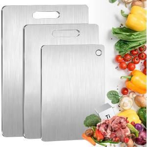 Titanium Cutting Boards for Kitchen, 100% Pure Titanium Cutting Board Set of 3, Double Sided, Food-Grade, Dishwasher Safe, Chopping Board for Meat Fruits & Vegetables