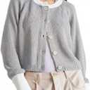Girls Cardigan Sweater Kids Color Block School Uniforms Button Down Long Sleeve Knit Tops Tweens Winter Clothes Grey 11-12 Years