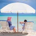 Aoxun 7ft Patio Umbrella with Fringe,Outdoor Beach Umbrella with Aluminum Pole, Ribs Push Button Tilt and Carry Bag, UV 50+ Picnic Tassel Umbrella (White)