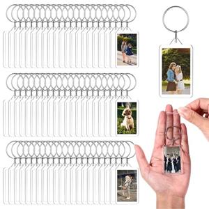 Ubamdom 100 Pcs Clear Acrylic Photo Keychain, Transparent Picture Keychain, Blank Photo Insert Keyring, DIY Picture Frame Keyring with Split Ring for Party Gift
