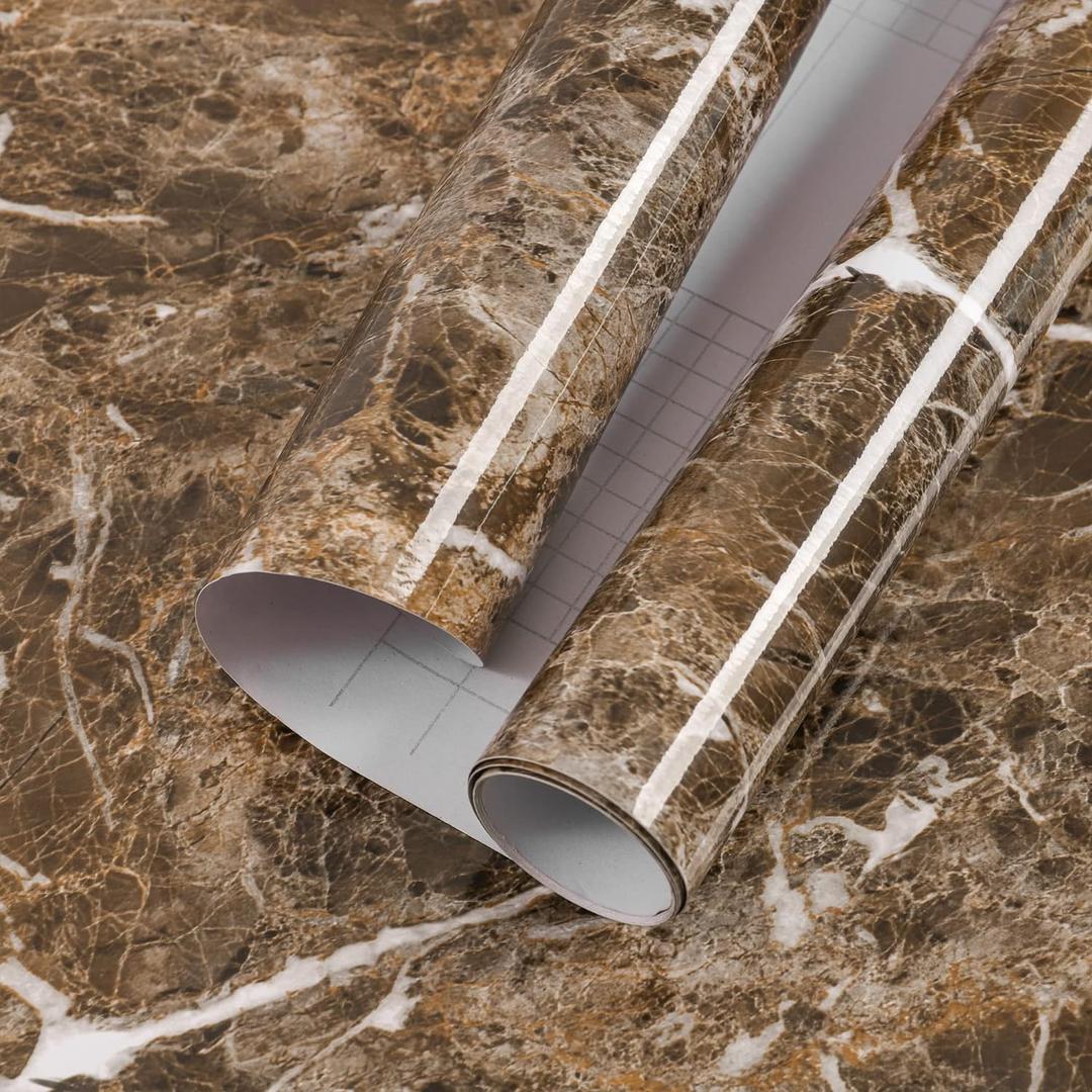 practicalWs Brown Marble Contact Paper Granite Peel and Stick Countertops 17.7in x 118in Self-Adhesive Vinyl Waterproof Wallpaper for Kitchen Cabinet Bathroom Shelf Liner Wall Decorative