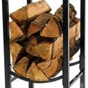 Sunnydaze 32" Indoor Firewood Rack with Hooks for Tools - Outdoor Fireplace Log Holder for Wood Storage - 200-lb Capacity - Black