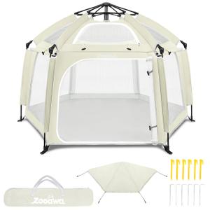 Pop Up Playpen for Baby, Portable Playpen for Babies and Toddlers with Removable Sun-Shades& 2 Side UV Covers, Lightweight Outdoor Baby Play-Pen for Beach Home with Travel Bag, Beige
