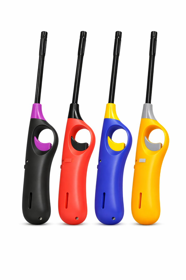 Long Lighters Candle Lighters, 4 Pcs Flexi & Straight Wand Refillable Butane Lighter for Camping Fireplace Party BBQ Grill (Without Fuel)