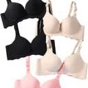 Pack of 5, Women Comfort No Wire Bras Seamless No Show Bra Pack (2black+2beige+1pink, 38B)