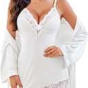 Avidlove Night Gowns for Women Babydoll Lingerie Dress Lace Trim Sleepwear Chemise Nightgowns Side Split Nighty (X-Small, White)