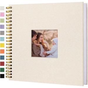 Scrapbook Photo Album Linen Cover, 12 x 12 Inch Hardcover Kraft White Pages Memory Book, for Travel Wedding Guest Book Christmas Baby Shower (40 Sheets/ 80 Pages,Beige)
