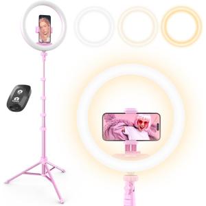 UBeesize 12 Selfie Ring Light with 62 Extendable Tripod Stand & Remote, LED Light with Phone Holder for Video Recording/Makeup/Content Creator (YouTube/TikTok/Twitch), Phone, Camera & Webcam (Pink)