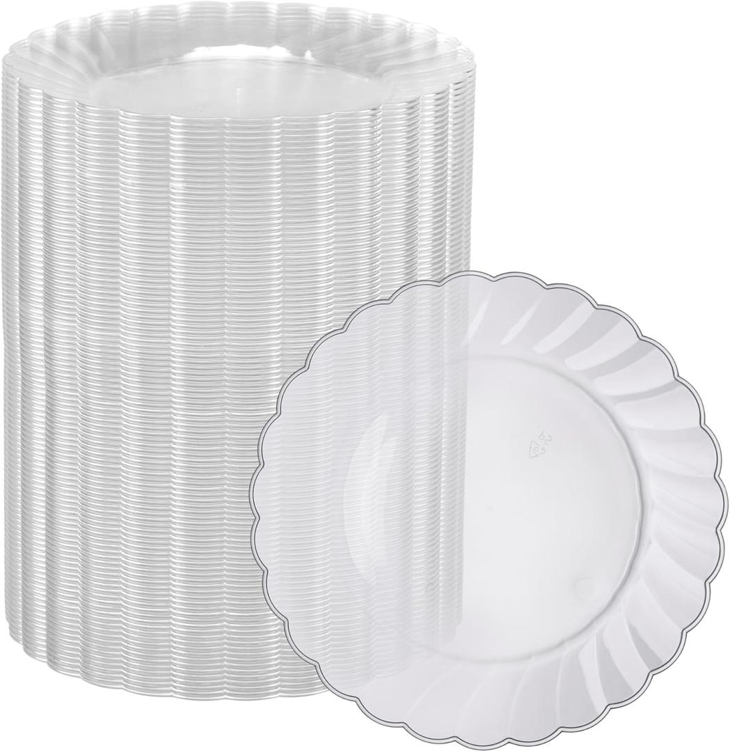 Oasis Creations Premium Hard Plastic Plate Set 100 x 6 Clear Round Plates - Washable & Reusable - Party Supplies For Birthdays, Celebrations, Buffets, Fiestas, Catering & More