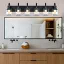 TODOLUZ 6-Light LED Modern Bathroom Vanity Light Fixtures with 5 Color Modes, Black Dimmable Vanity Lighting with Frosted Column and Clear Glass Shade LED Wall Lamp(Bulbs Included)