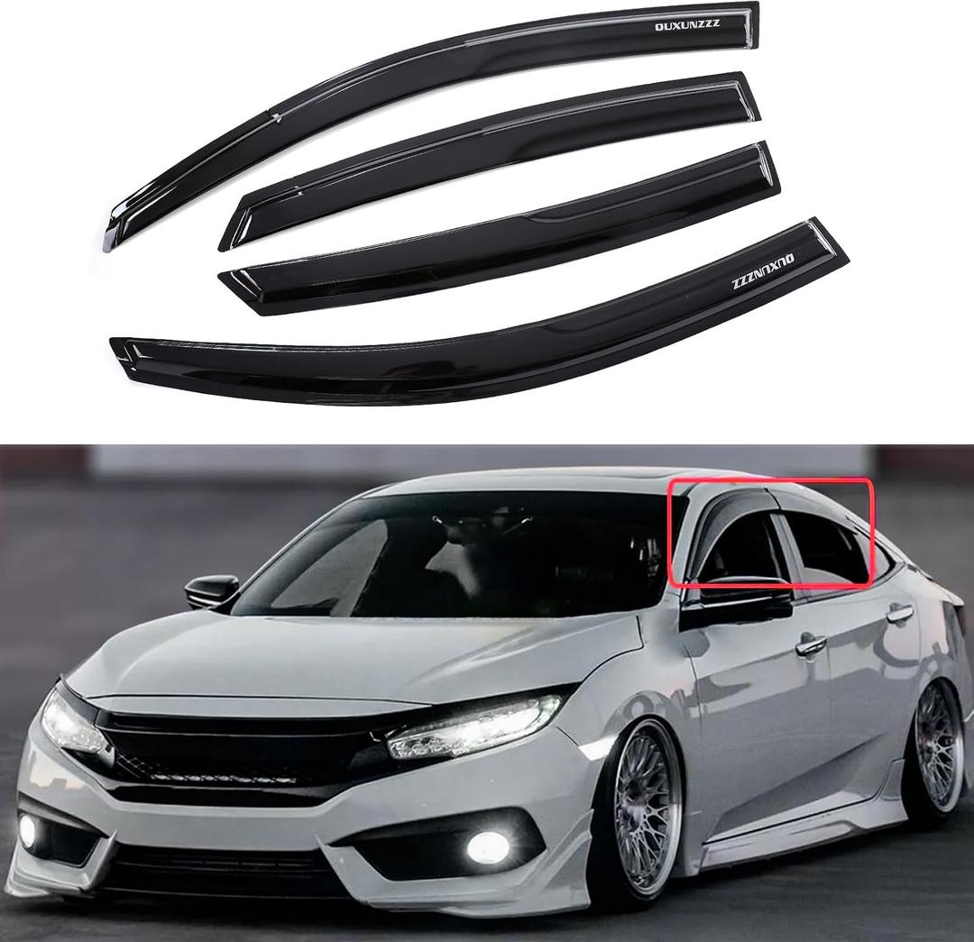 Rain Guards Side Window Visor Vent Outside Mount, 4PCS Fits for Honda Civic 4 Door Sedan 2016 2017 2018 2019 2020 2021 Model Only