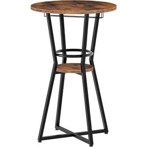 HOOBRO Round Bar Table, 2-Tier Counter Height Pub Table with Wine Glass Holder, Industrial Cocktail Table, for Small Space, Tavern, Living Room, Dining Room, Patio, Rustic Brown and Black BF62BT01G1