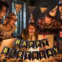 2 x Happy Birthday Decorations Banner and Balloons, Happy Birthday Banner Sign Party Supplies Hanging Decorations Black Gold