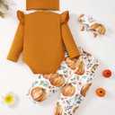 SUNNY PIGGY Newborn Infant Baby Girl Clothes Ruffle Romper Toddler Girl Floral Cotton Pant Sets Girls Clothing Outfit (0-3 Months, Halloween-brown)