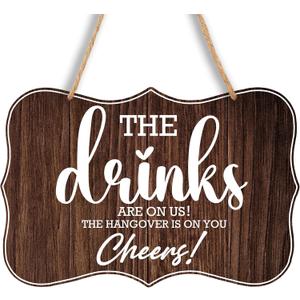 8 X 12" Inches Wooden Bar Sign Wedding Sign, Bar Signs For Home Bar Bar Decorations For Home The Hangover Is On You Cheers! Bars Wall Decor Bar Wall Art, Bar Accessories (Wood Color)- C10