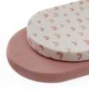 Blissful Diary Muslin Bassinet Sheets for Baby Girls Boys, Boho Soft Cotton Fitted for Oval Hourglass Rectangle Mattress, 2 Pack(Dusty Pink&Rainbow)