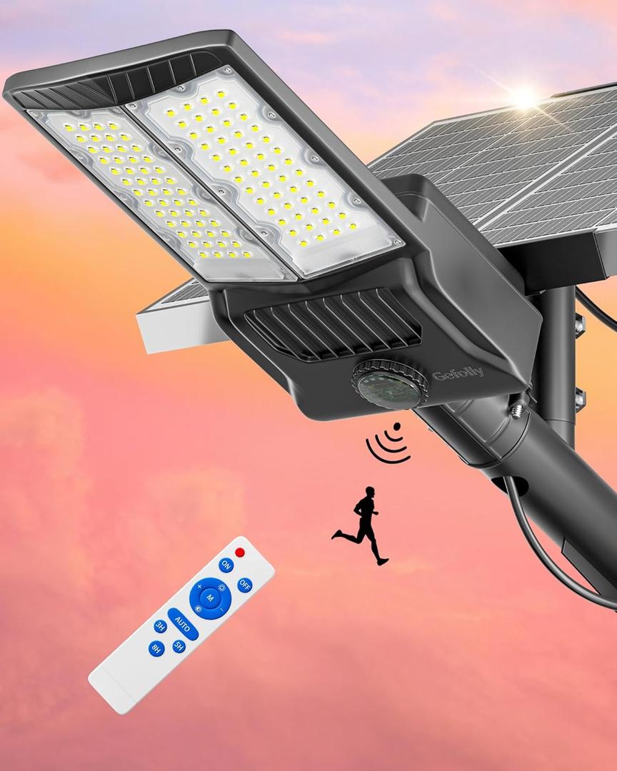Gefolly Solar Street Lights Outdoor, Commercial Parking Lot Light Dusk to Dawn IP67 Waterproof 6500K Security Flood Lights with Motion Sensor Lamp for Yard, Road(SL-10000W, 600000LM), SL-10000W/1Pack