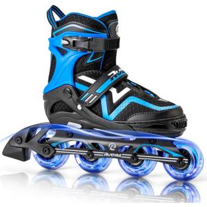 Ruthfot Adjustable Inline Skates for Boys and Girls with Full Light Up Wheels, Outdoor Rollerskates for Kids and Women (Large - Youth (4-8.5 US), Blue)