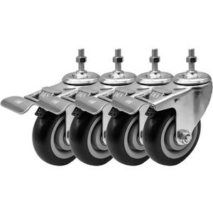 FactorDuty 4 Inch Black Caster Wheel with Brake Dual Locking 3/8"-1.2" Threaded Stem Mount Caster Wheel Polyurethane Wheels Premium Non Marking No Noise 300LB Per Wheel (Pack of 4)