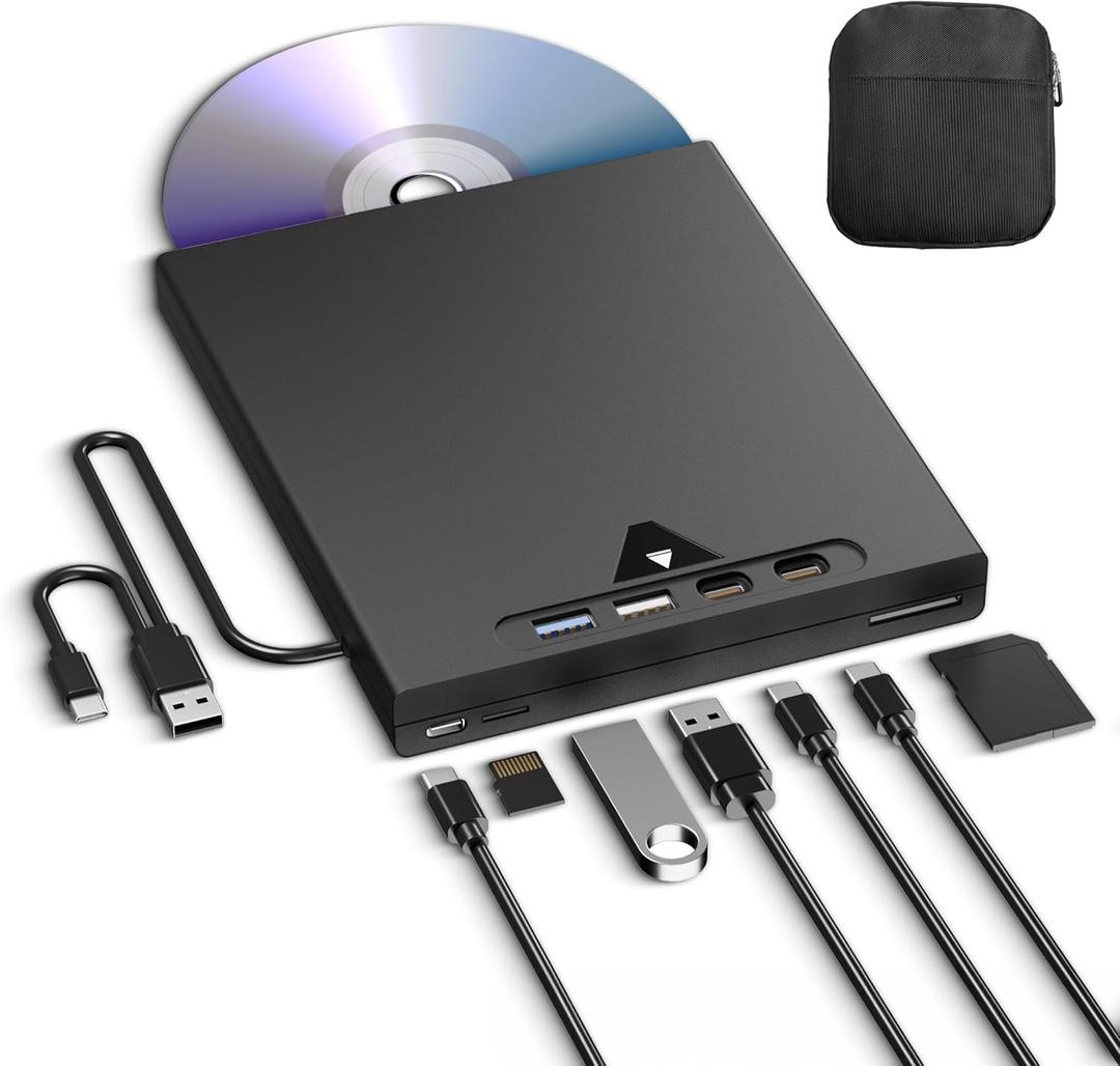 External Blu Ray Drive for Laptop, 7 in 1 Support 100G Disc Read/Write Bluray Drives, Portable External Bluray/DVD Drive for PC with USB 3.0 Type-C, 3D Blu Ray Burner with Bag for Windows MacOS Linux