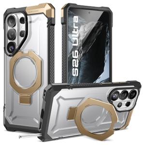 TORRAS Ostand Q3 VegSkin for Samsung Galaxy S26 Ultra Case, 360 Magnetic Stand, Fit for MagSafe, Premium Vegan Leather Case for S26 Ultra Case, Microfiber Lining, Clear
