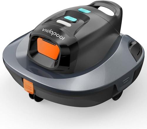 Vidapool Robotic Pool Vacuum Cleaner,Portable Swimming Pool Vacuum Self-Parking Technology with LED Indicator,Ideal for Above Ground/Flat Pools up to 860 Sq.Ft,Lasts 90 Mins-Grey