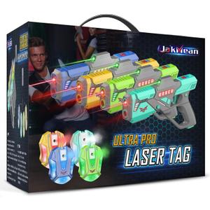 Rechargeable Laser Tag Set with Vests, Upgrade Laser Tag Guns Set of 4 with Mist Spray Effect & LED Digital, Multi Player Toy for Teen Boys & Girls, Indoor&Outdoor Toy Play Game Gift, Ages 8+