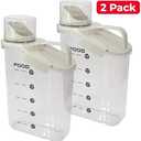 Two Pack Food & Cereal Storage Container - 2.6L Airtight Plastic Kitchen Organizer Bin with Pouring Spout, Measuring Cup Lid, Ideal for Dry Food, Rice, Sugar, Pet Food dispenser - BPA free (White)