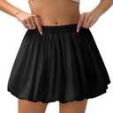 SCKTOO Women's Bubble Skirts Elastic High Waisted A Line Ruffle Casual Mini Skirt with Shorts Underneath (Black, S)