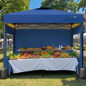 10X10 Pop Up Canopy Tent with 3 Sidewalls,Easy Up Canopy,Heavy Duty One Person Set Up Event Tent,Blue,Commercial Instant Shelter
