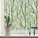 DKTIE Window Film Privacy with Installation Tools, Decorative Stained Glass Window Clings for Home, Static Cling Window Sticker for Front Door, Bathroom, Glass Door (Dark Green, 35.4'' x 78.7'')