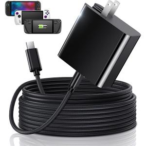 65W USB C Fast Charger for Steam Deck, Nintendo Switch 2 & ROG Ally - MENEEA PD3.0 Foldable AC Adapter with 10FT Cable,for TV Dock/Switch 2 Charger - Consoles for PlayStation Systems