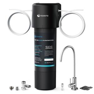 NOVETE Under Sink Water Filter, 3-Years, 30000 Gallons, Reduce 99.5% Chlorine, PFAS, Bad Taste, NSF/ANSI 42/372, Water Filtration System with Stainless Faucet, USA Tech, Do Not Reduce TDS, UWF1A-KPC (Black)