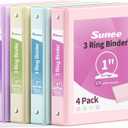 SUNEE 3 Ring Binder 1 Inch 4 Pack, Clear View 1" Binders Three Ring PVC-Free (Fit 8.5x11 Inches) for School or Office Supplies, Assorted Pastel