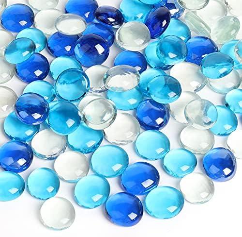 FUTUREPLUSX 0.97 pounds, Flat Glass Marbles, Blue Mixed Gemstone Vase Fillers Beads Decorative Glass Pebbles Floral Fish Tank Rocks for Vases Table Scatter Aquarium Decor (Pack Of 6)