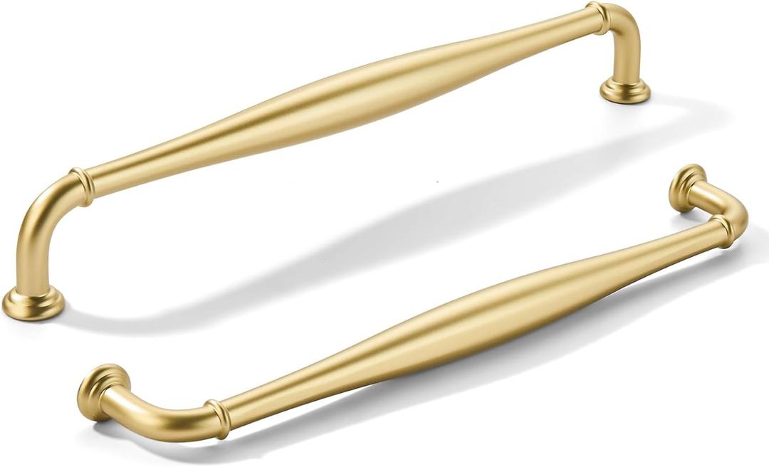 khtumeware 2 Pack 8inch(203mm) Hole Center Brushed Gold Cabinet Pulls Solid Heavy-Duty Matte Gold Tradition Handles Hardware for Bathroom Dressers Pull cabinets