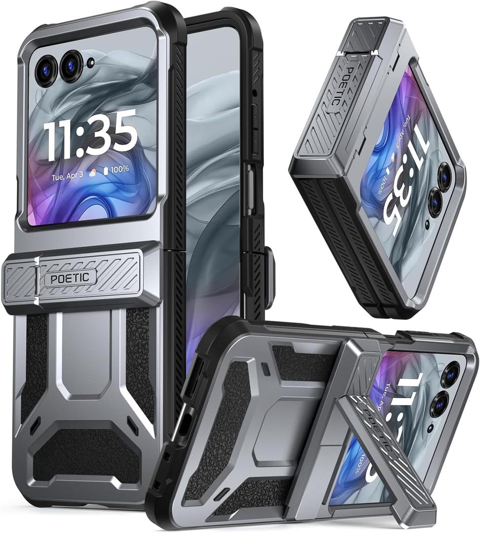 Poetic Spartan Case for Motorola Moto Razr 2024,[Kickstand][Hinge Protection][20FT Mil-Grade Drop Tested], Full-Body Rugged Shockproof Protective Cover with Kickstand, Metallic Gun Metal