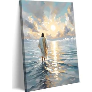 Jesus Walking On Water Canvas Wall Art Christian God Wall Decor Picture Religious Spirit Faith Poster Print for Living room Bedroom Church Decoration, 16x24in