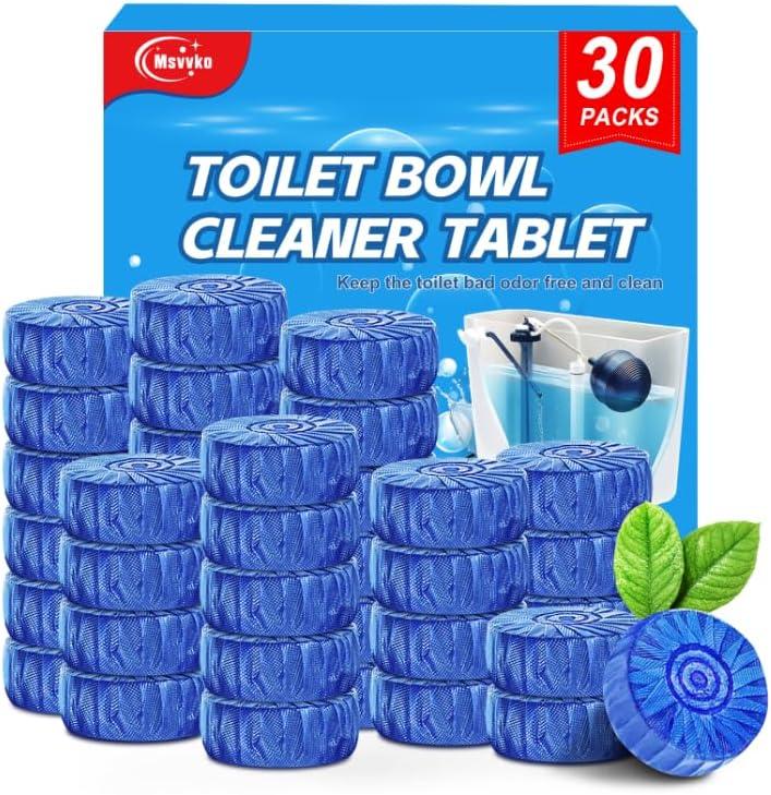 Msvvko Toilet Bowl Cleaner Tablets Blue Toilet Tank Cleaners, Septic-Safe Hard Water Stain Remove, Bathroom Automatic Toilet Cleaning & Deodorizer, Fresh Scent - 30 Tabs