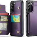 Vinich for Samsung Galaxy S22 Wallet Case with Card Holder, RFID Blocking Credit Slots Kickstand Shockproof Phone Cover for Women Men, Purple