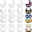 Leyndo 24 Pcs Paper Mache Masks Half Face White Masquerade Mask DIY Blank Mardi Gras Halloween Cosplay Party (Stylish Style)