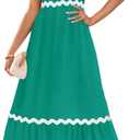 ZESICA Women's Summer Sleeveless Ruffle Dresses Square Neck Backless Boho Flowy Maxi Sundress with Pockets (Green, S)