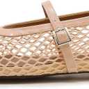 Moyilishan Womens Mesh Mary Jane Flats Buckle Strap Round Toe Breathable Ballet Flat Summer Casual Lightweight Ballerina Shoes (7, Nude)