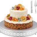 Wenqik Silver Cake Stand 16 Inch Metal Round Cupcake Dessert Wedding Cake Stand with Cutting & Spatula Cookies Display Holder Fruit Serving Tray for Table Wedding Birthday Anniversary Party