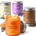 Candle Gift Set for Women 4 x 8oz: 200 Hour Burn, 10% Fragrance Oil, Coffee, Vanilla, Lavender & Pumpkin Spice, Frosted Colored Glass Jars, Silver Lids, Luxury Gift Box by Spotless Candles