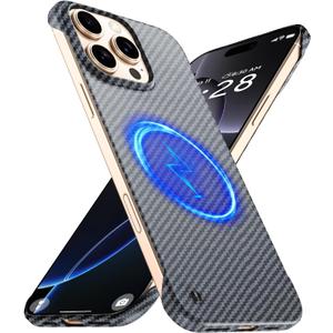 GRECAZO Magnetic Ultra-Thin Frosted Soft Touch Skin Borderless Carbon Fiber Bump Texture for iPhone 16 Pro Max Frameless Case 6.9" Slim Minimalist Lightweight Matte Hard for MagSafe Cover Case-Black
