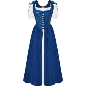 Scarlet Darkness Renaissance Costume Women Medieval Corset Dress Puff Sleeve Fairy Dress (14, Navy Blue)