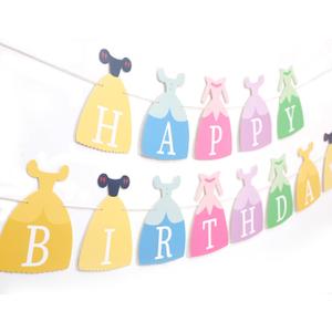 Princess Dress Happy Birthday Banner - Princess Birthday Party Decorations,Gril First/1st Party Bunting,Photo Prop Banner (Princess-1)